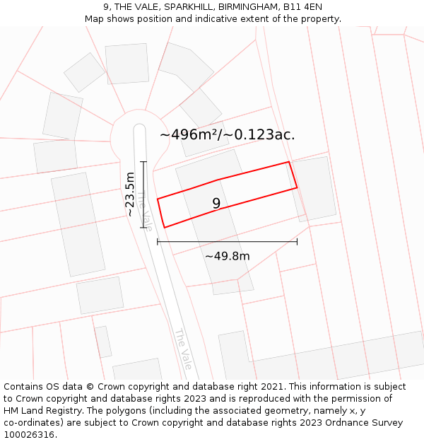 9, THE VALE, SPARKHILL, BIRMINGHAM, B11 4EN: Plot and title map