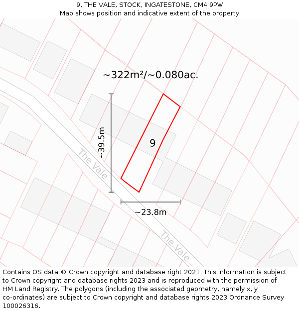 9, THE VALE, STOCK, INGATESTONE, CM4 9PW: Plot and title map