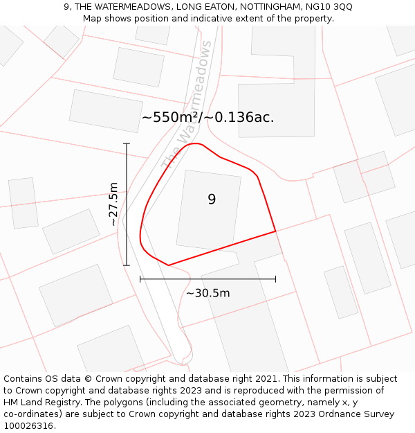 9, THE WATERMEADOWS, LONG EATON, NOTTINGHAM, NG10 3QQ: Plot and title map