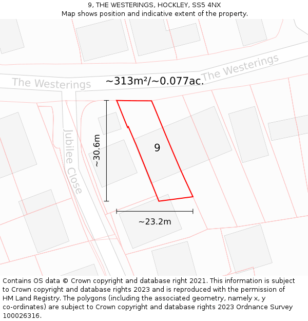 9, THE WESTERINGS, HOCKLEY, SS5 4NX: Plot and title map