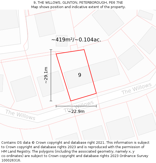 9, THE WILLOWS, GLINTON, PETERBOROUGH, PE6 7NE: Plot and title map