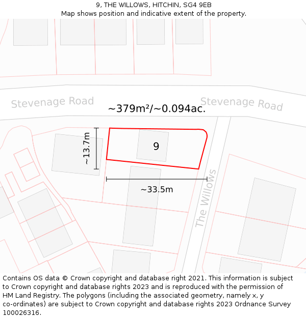 9, THE WILLOWS, HITCHIN, SG4 9EB: Plot and title map