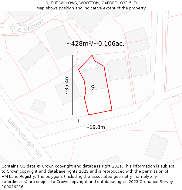 9, THE WILLOWS, WOOTTON, OXFORD, OX1 5LD: Plot and title map
