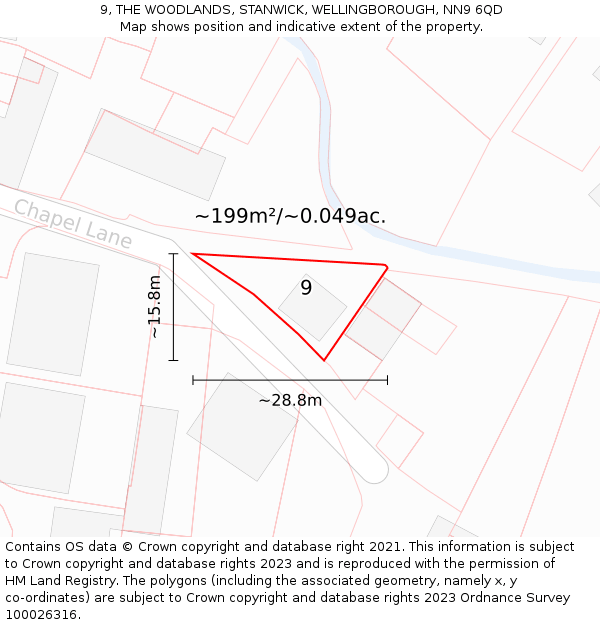9, THE WOODLANDS, STANWICK, WELLINGBOROUGH, NN9 6QD: Plot and title map