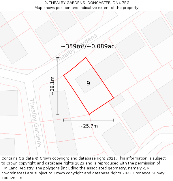 9, THEALBY GARDENS, DONCASTER, DN4 7EG: Plot and title map