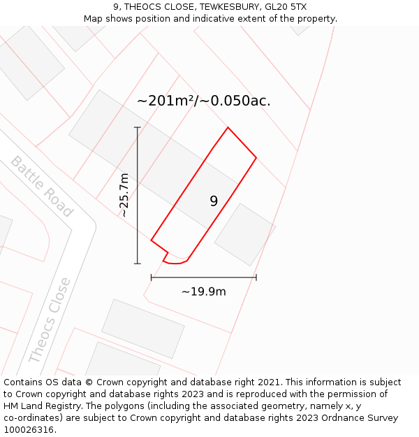 9, THEOCS CLOSE, TEWKESBURY, GL20 5TX: Plot and title map