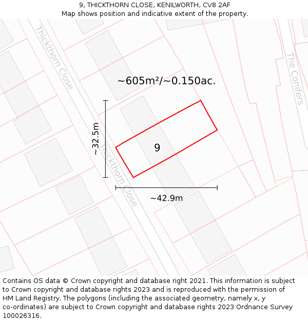 9, THICKTHORN CLOSE, KENILWORTH, CV8 2AF: Plot and title map