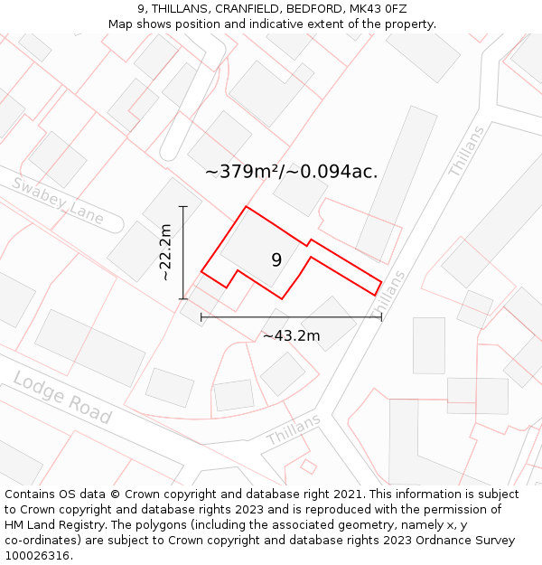 9, THILLANS, CRANFIELD, BEDFORD, MK43 0FZ: Plot and title map