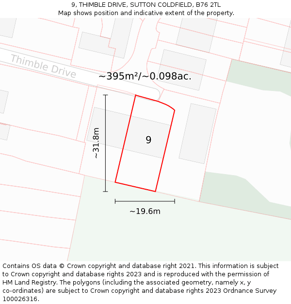 9, THIMBLE DRIVE, SUTTON COLDFIELD, B76 2TL: Plot and title map