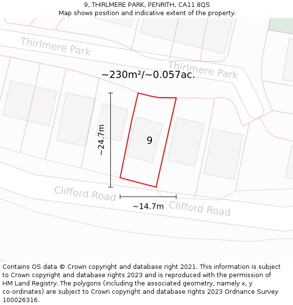 9, THIRLMERE PARK, PENRITH, CA11 8QS: Plot and title map