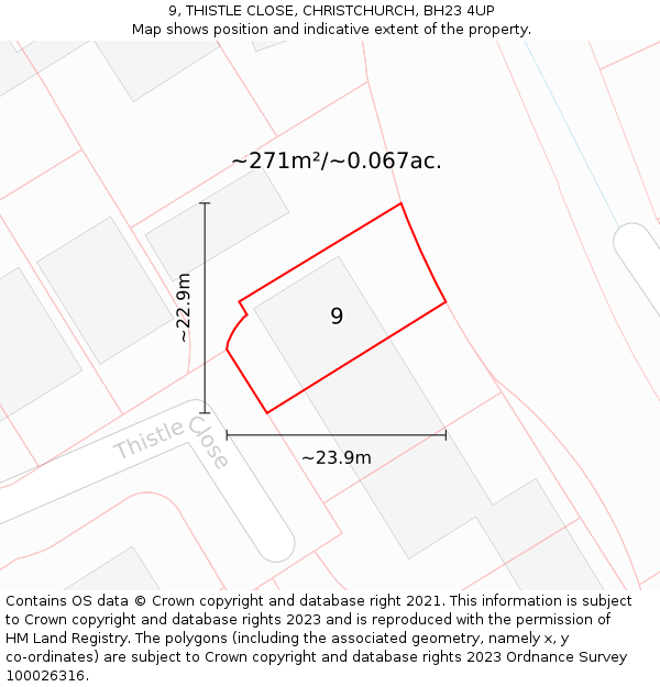 9, THISTLE CLOSE, CHRISTCHURCH, BH23 4UP: Plot and title map