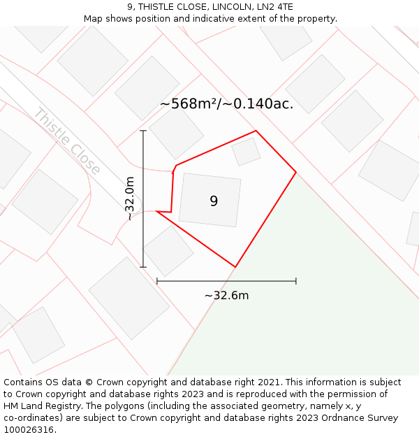 9, THISTLE CLOSE, LINCOLN, LN2 4TE: Plot and title map