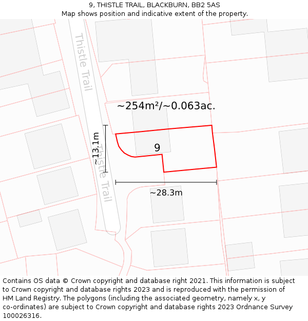 9, THISTLE TRAIL, BLACKBURN, BB2 5AS: Plot and title map