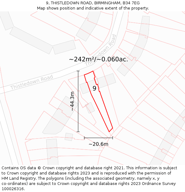 9, THISTLEDOWN ROAD, BIRMINGHAM, B34 7EG: Plot and title map