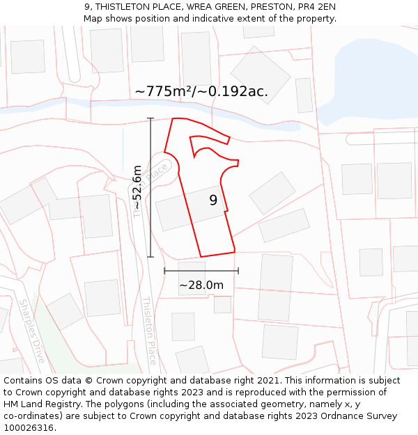9, THISTLETON PLACE, WREA GREEN, PRESTON, PR4 2EN: Plot and title map