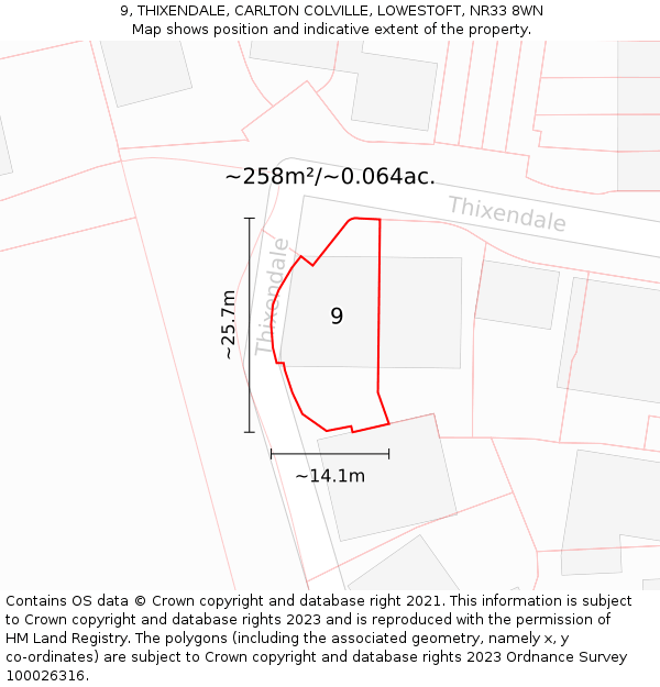 9, THIXENDALE, CARLTON COLVILLE, LOWESTOFT, NR33 8WN: Plot and title map