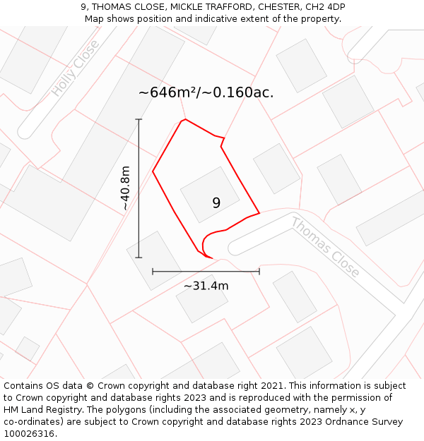 9, THOMAS CLOSE, MICKLE TRAFFORD, CHESTER, CH2 4DP: Plot and title map