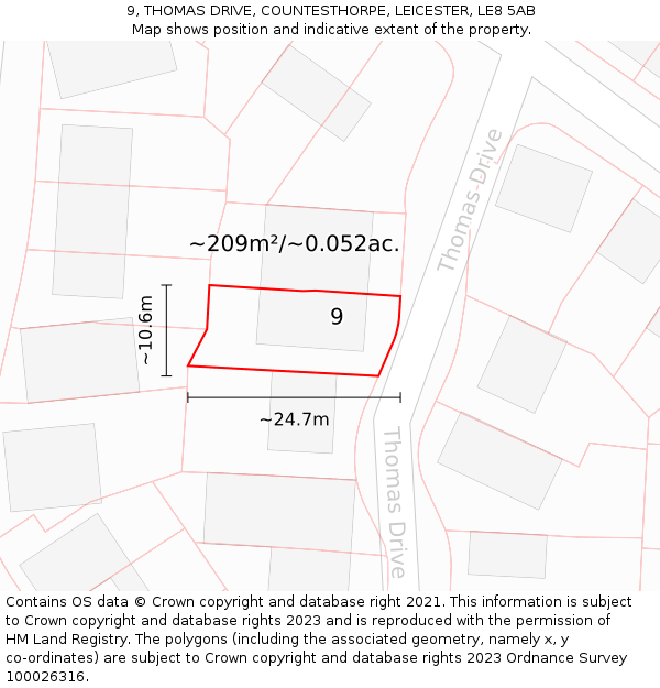 9, THOMAS DRIVE, COUNTESTHORPE, LEICESTER, LE8 5AB: Plot and title map