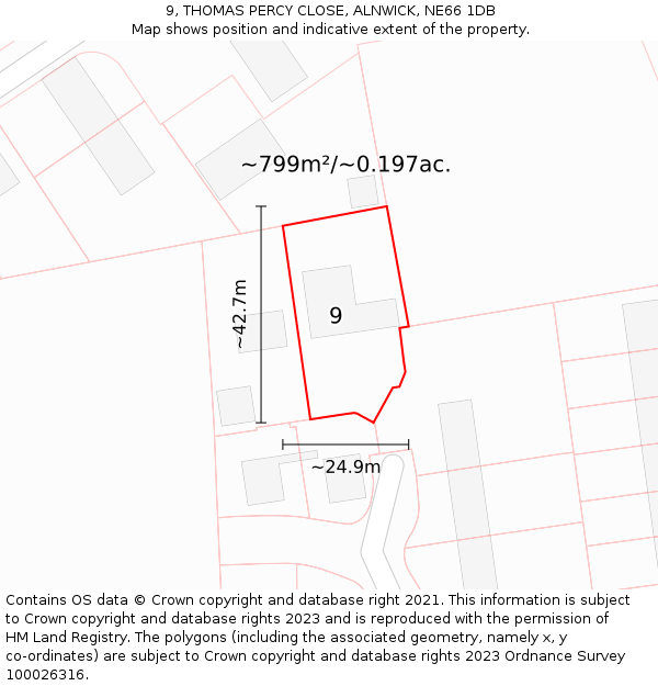 9, THOMAS PERCY CLOSE, ALNWICK, NE66 1DB: Plot and title map