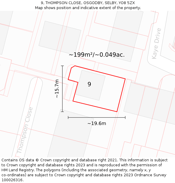 9, THOMPSON CLOSE, OSGODBY, SELBY, YO8 5ZX: Plot and title map