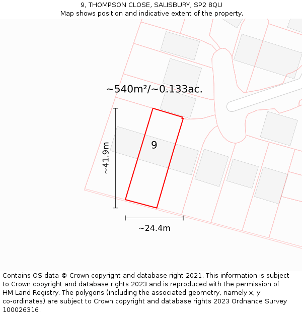 9, THOMPSON CLOSE, SALISBURY, SP2 8QU: Plot and title map