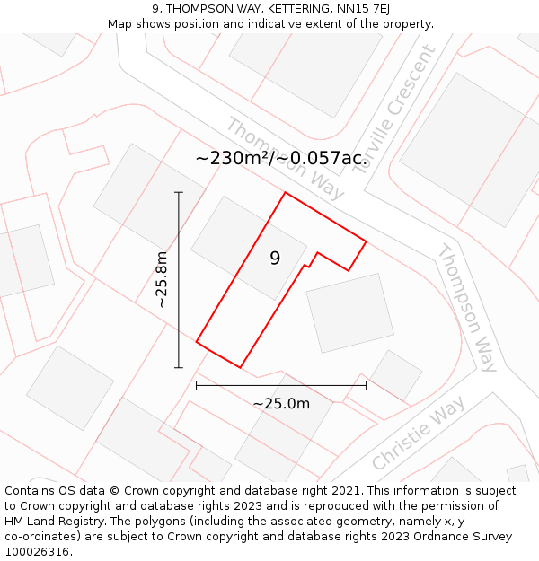 9, THOMPSON WAY, KETTERING, NN15 7EJ: Plot and title map