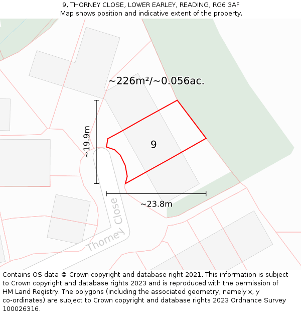 9, THORNEY CLOSE, LOWER EARLEY, READING, RG6 3AF: Plot and title map
