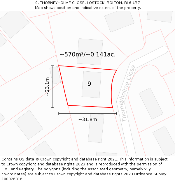 9, THORNEYHOLME CLOSE, LOSTOCK, BOLTON, BL6 4BZ: Plot and title map