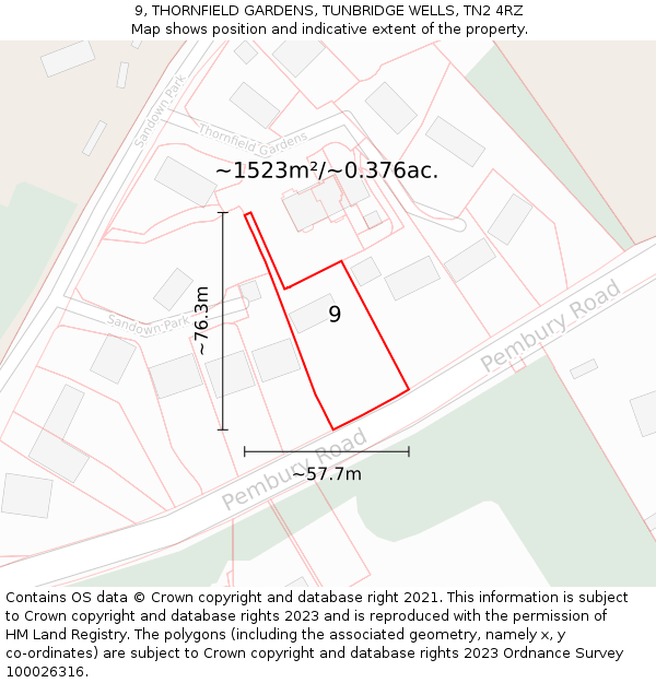 9, THORNFIELD GARDENS, TUNBRIDGE WELLS, TN2 4RZ: Plot and title map