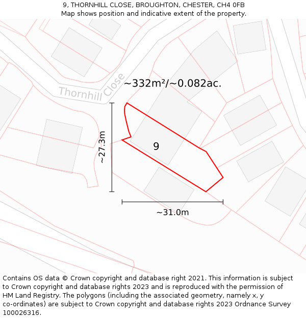 9, THORNHILL CLOSE, BROUGHTON, CHESTER, CH4 0FB: Plot and title map