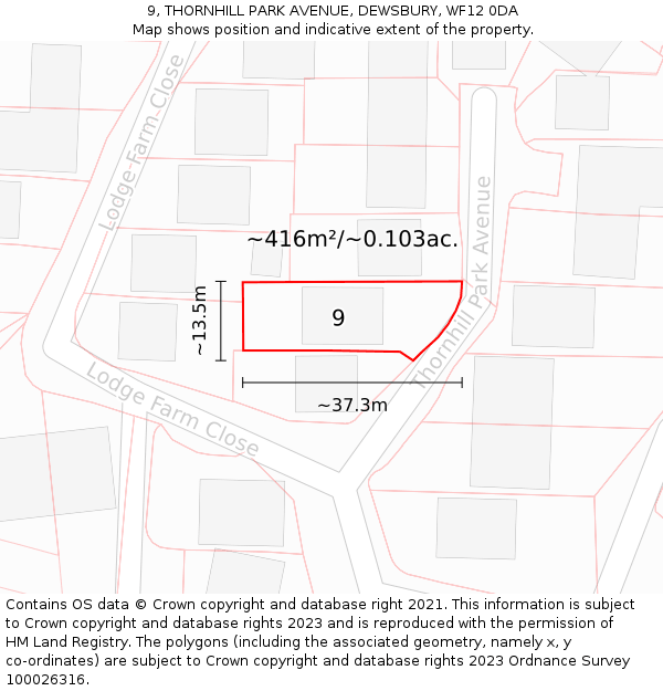 9, THORNHILL PARK AVENUE, DEWSBURY, WF12 0DA: Plot and title map
