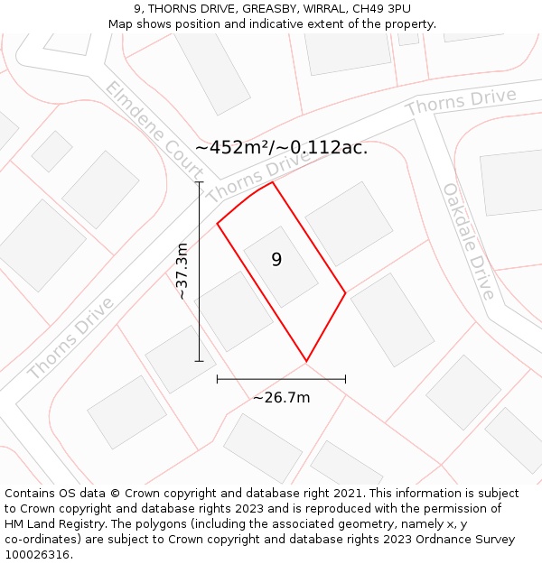 9, THORNS DRIVE, GREASBY, WIRRAL, CH49 3PU: Plot and title map