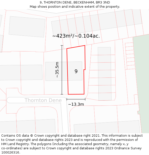 9, THORNTON DENE, BECKENHAM, BR3 3ND: Plot and title map