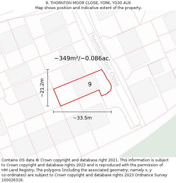 9, THORNTON MOOR CLOSE, YORK, YO30 4UX: Plot and title map