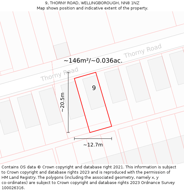 9, THORNY ROAD, WELLINGBOROUGH, NN8 1NZ: Plot and title map