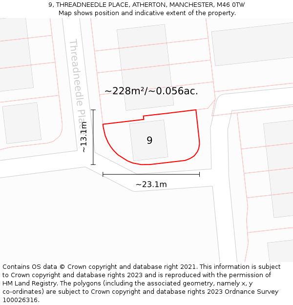 9, THREADNEEDLE PLACE, ATHERTON, MANCHESTER, M46 0TW: Plot and title map
