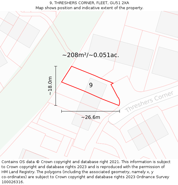9, THRESHERS CORNER, FLEET, GU51 2XA: Plot and title map