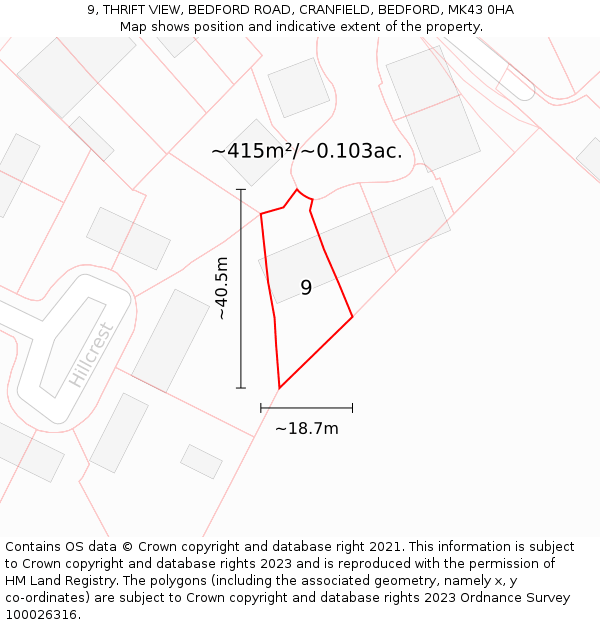 9, THRIFT VIEW, BEDFORD ROAD, CRANFIELD, BEDFORD, MK43 0HA: Plot and title map