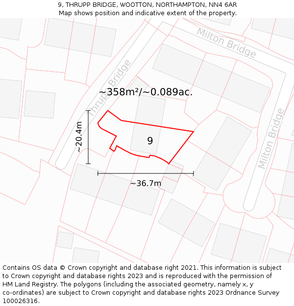 9, THRUPP BRIDGE, WOOTTON, NORTHAMPTON, NN4 6AR: Plot and title map