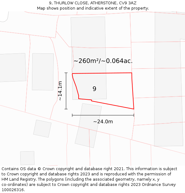 9, THURLOW CLOSE, ATHERSTONE, CV9 3AZ: Plot and title map