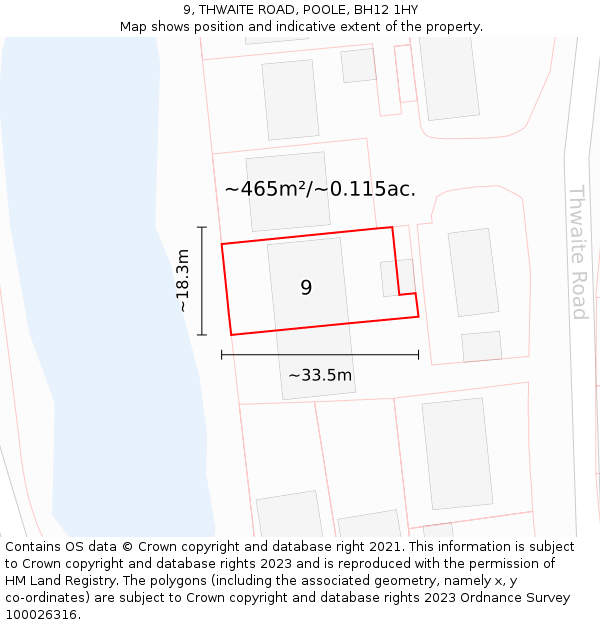 9, THWAITE ROAD, POOLE, BH12 1HY: Plot and title map