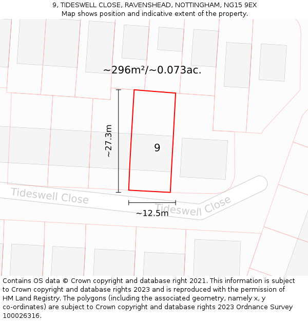 9, TIDESWELL CLOSE, RAVENSHEAD, NOTTINGHAM, NG15 9EX: Plot and title map