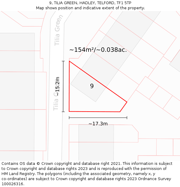 9, TILIA GREEN, HADLEY, TELFORD, TF1 5TP: Plot and title map