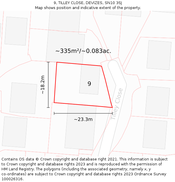 9, TILLEY CLOSE, DEVIZES, SN10 3SJ: Plot and title map