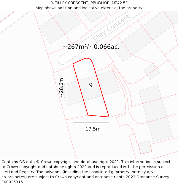 9, TILLEY CRESCENT, PRUDHOE, NE42 5FJ: Plot and title map