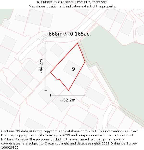 9, TIMBERLEY GARDENS, UCKFIELD, TN22 5SZ: Plot and title map