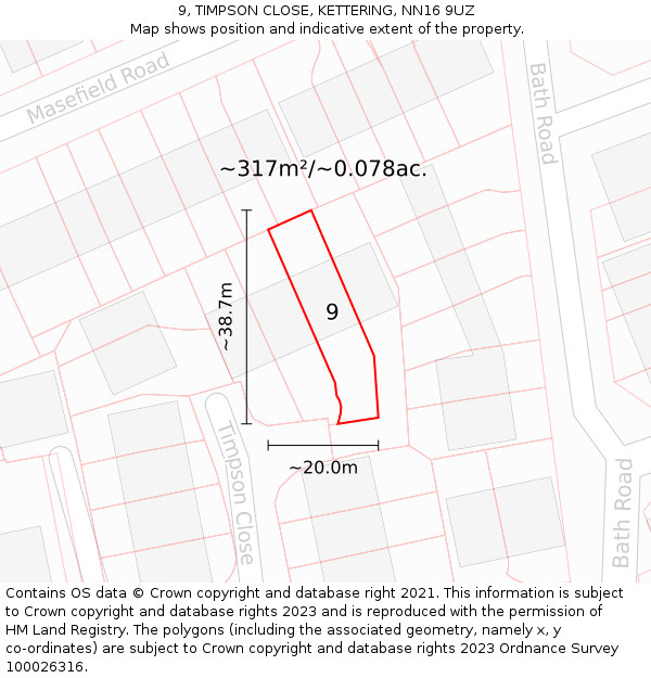 9, TIMPSON CLOSE, KETTERING, NN16 9UZ: Plot and title map
