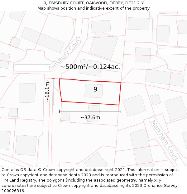 9, TIMSBURY COURT, OAKWOOD, DERBY, DE21 2LY: Plot and title map