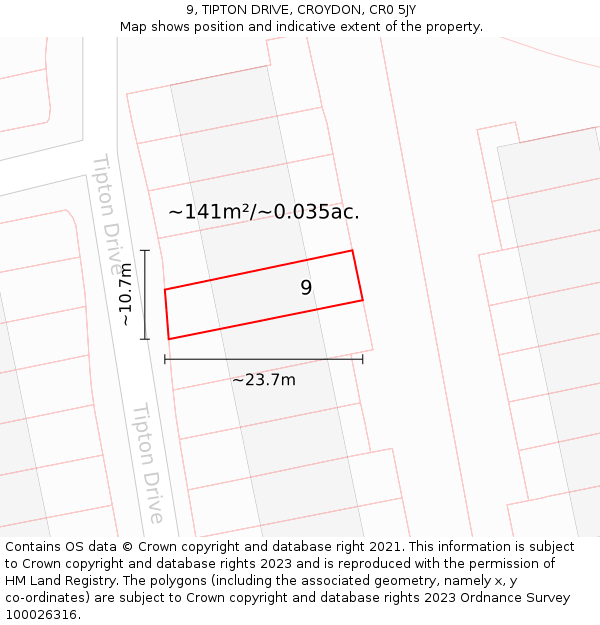 9, TIPTON DRIVE, CROYDON, CR0 5JY: Plot and title map