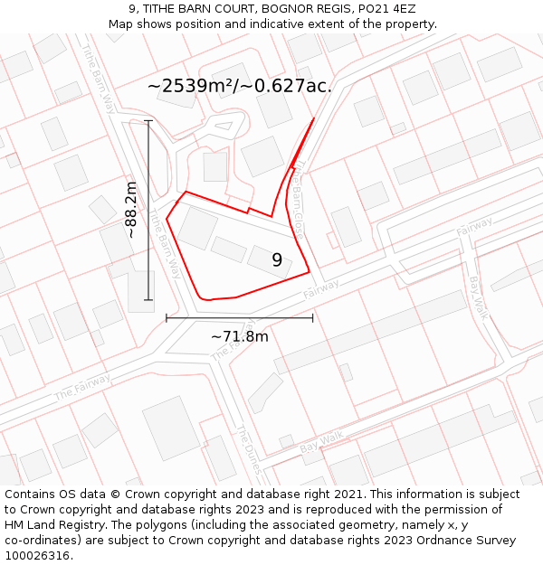 9, TITHE BARN COURT, BOGNOR REGIS, PO21 4EZ: Plot and title map